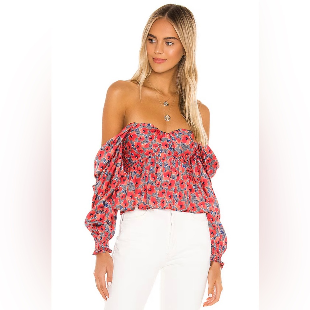 House of Harlow 1960 Red Floral Off-Shoulder Blouse